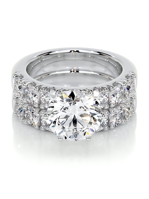 2 Ct Round Cut Lab-Created Simulated Diamond Two Eternity Broad Band Ring 14K White Gold Plated for Women