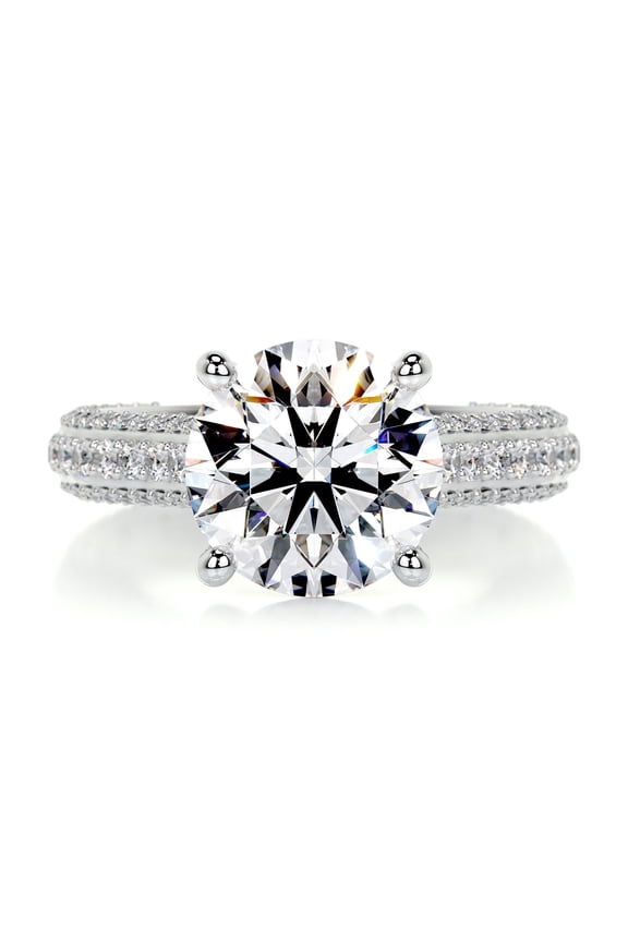 2 Ct VVS1/D Round Cut Lab Created Diamond Ring for Her - 14K White Gold Plated Ring - Solitaire with Accent Diamond Ring for Women's - Engagement Wedding Diamond Ring for Her