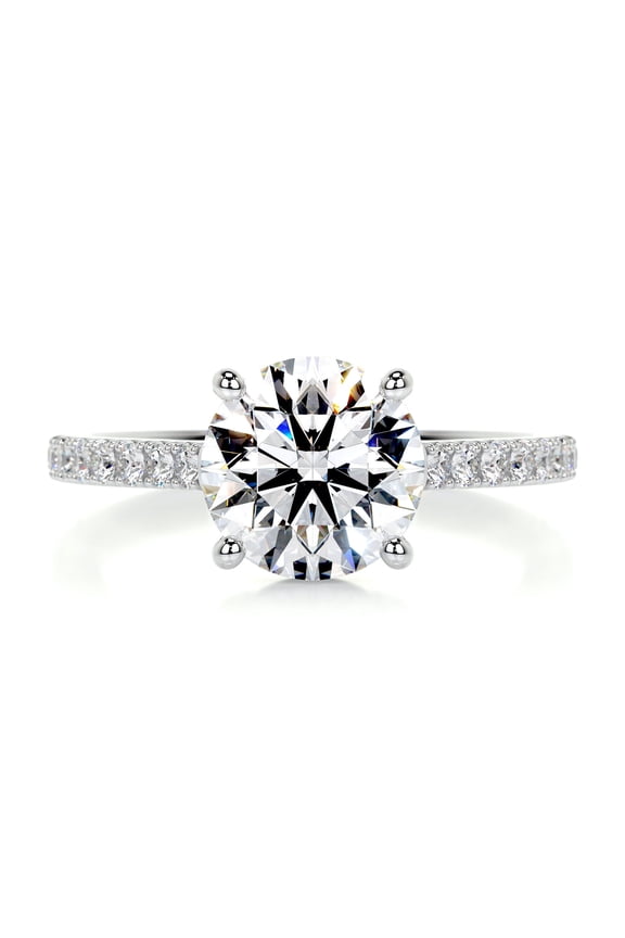 2 Ct VVS1/D Round Cut Lab-created Diamond Ring for Her - 14K White Gold Plated Ring - Solitaire with Accent Diamond Ring for Her - Engagement Wedding Diamond Ring for Women's