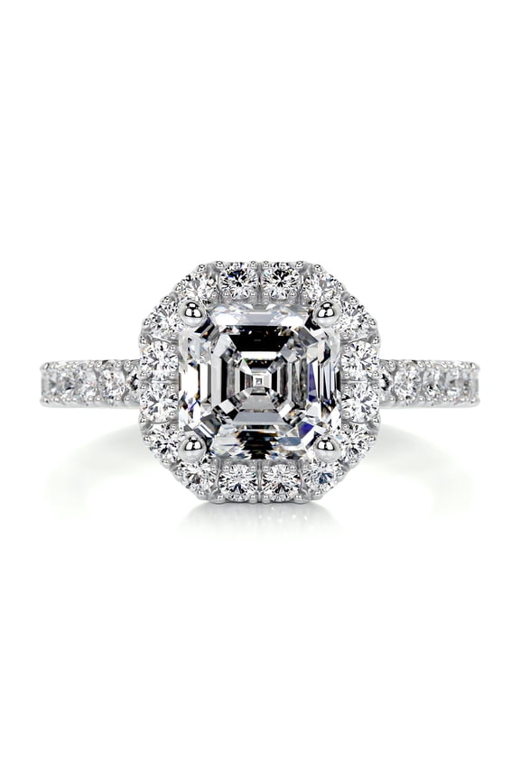 Asscher Cut Excellent 1.9 Ct Diamond Ring - Wedding Ring - 14K White Gold Plated Diamond Ring for Women's - Halo Diamond Ring for Her - Engagement Wedding Diamond Ring for Her