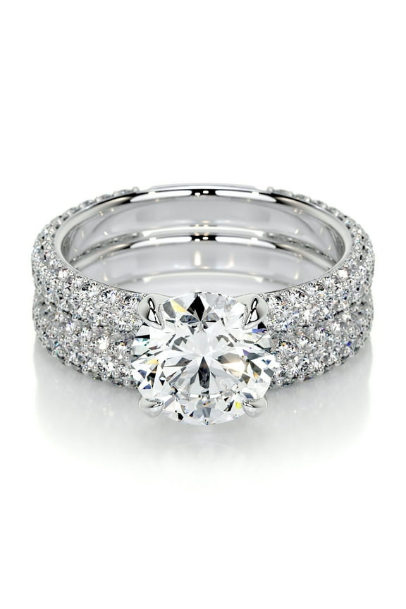 Beautiful Round Cut Two Eternity Broad Band Diamond Ring - 1.9 Ct Lab Created Simulated Diamond, Made with 14K White Gold Plated - Ideal for Women's on Engagements and Special Moments