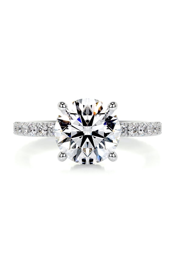 Brilliant 2 Ct Round Cut Diamond Ring for Her - 14K White Gold Plated Diamond Ring - Engagement Wedding Diamond Ring for Women's - Solitaire with Accent Diamond Ring for Women's