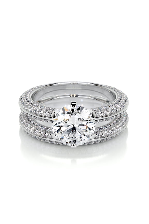 Classic 1.9 Ct Round Cut Two Eternity Broad Band Diamond Ring for Women's - Elegant Lab-Created Simulated Diamonds in 14K White Gold Plated - Ideal for Weddings and Special Events