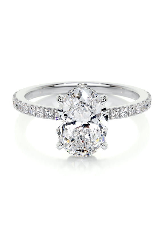 Classic 2 Ct Oval Cut Hidden Halo Diamond Ring - Lab-Created Simulated Stone - 14K White Gold Plated - Perfect for Engagements, Weddings, and Anniversaries - Timeless Jewellery Gifts