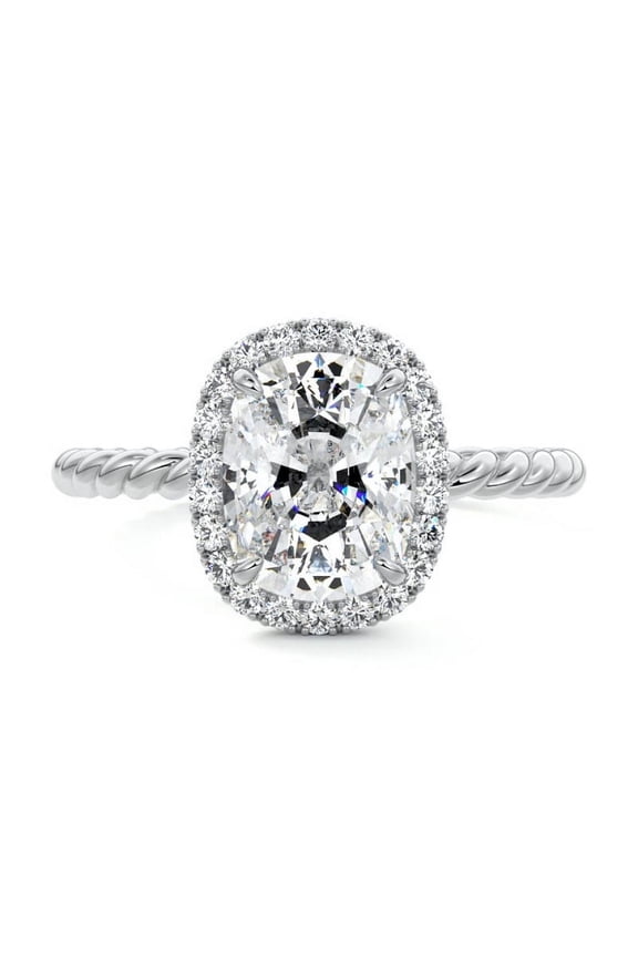 Cushion Cut 2 Ct Lab Created Simulated Diamond Wedding Anniversary Ring - 14k Silver Diamond Engagement Ring - Halo Promise Wedding Ring for Her Her - Wedding Anniversary Gifts