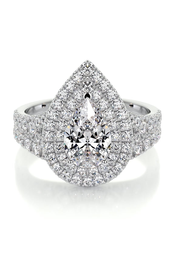 Double Halo Pear Cut Eternity Band Diamond Ring for Her - 1.9 Ct Lab Created Simulated Diamond in 14K White Gold Plated - Stunning Engagement Ring or Gift for Women on Special Occasions