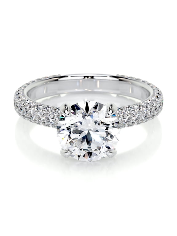 Elegant Round Cut Broad Eternity Band Diamond Ring - 2.1 Ct Lab-Created Simulated Diamond - 14K White Gold Plated - Women's Engagement Ring - Ideal Gift for Proposals and Celebrations