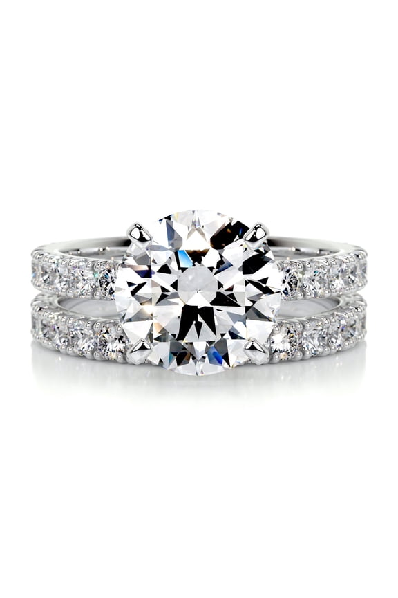 Elegant Round Cut Two Eternity Diamond Ring - 2.1 Ct Lab-Created Simulated Diamond - 14K White Gold Plated - Women's Engagement Ring - Ideal Gift for Proposals, Birthdays and Celebration