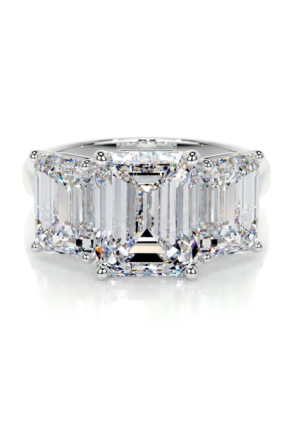 Emerald Cut Excellent 2.1 Ct Diamond Ring - Wedding Rings - 14K White Gold Plated Diamond Rings for Her - Three Stone Diamond Rings for Women's - Engagement Wedding Diamond Rings