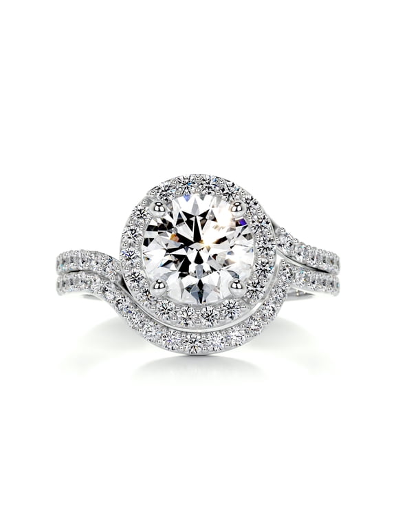 Engagement Ring - Round Cut Halo Eternity Bypass Diamond Ring - 1.8 Ct Lab-Created Simulated Diamond - Beautiful 14K White Gold Plated Setting - Ideal for Weddings and Gift for Her