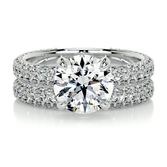 Bella Jewel Engagement Ring - Round Cut Two Eternity Bridal Band Diamond Ring - 2 Ct Lab-Created Simulated Diamond - Beautiful 14K White Gold Plated Setting - Ideal for Weddings and Special Occasions