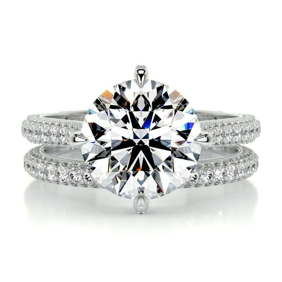 Bella Jewel Exquisite 2 Ct Round Cut Diamond Ring with Two Eternity Bands - Lab-Created Simulated Diamond in 14K White Gold Plated - Beautiful Her Ring - Perfect for Birthday and Romantic Gifts