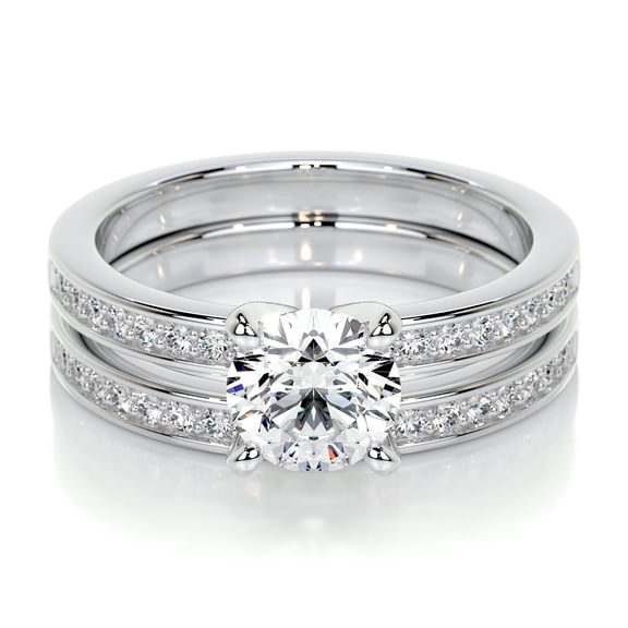Bella Jewel Gorgeous Round Cut Bridal Set Eternity Band - 1.5 Ct Lab Created Simulated Diamond in 14K White Gold Plated - Perfect Gift for Women on Special Days, Engagement and Romantic Celebration