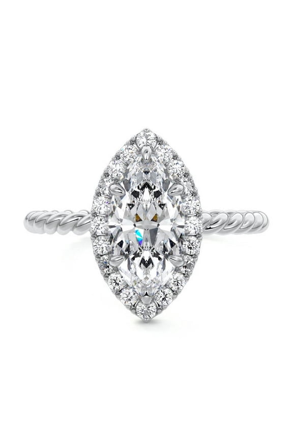 Marquise Cut 1.6 Ct Lab Created Diamond Engagement Ring Clearance - 14K White Gold Plated Engagement Wedding Ring - Women's Diamond Ring Lab Grown - Twisted Anniversary Ring for Wife