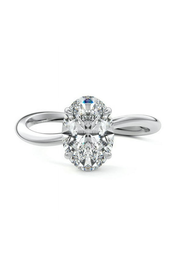 Oval Cut 1.7 Ct Lab Created Diamond Wedding Ring for Women's - 14K White Gold Plated Women's Anniversary Ring - Wave Shank Diamond Ring for Women's - 30th Wedding Anniversary Gifts