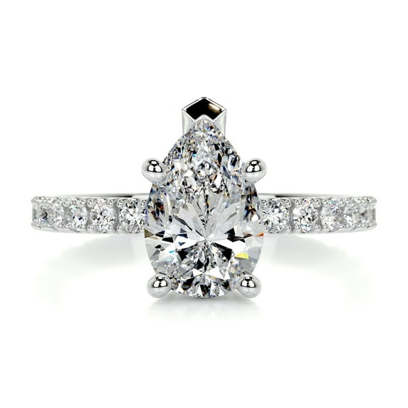 Bella Jewel Pear Cut Excellent 2 Ct Diamond Ring - Wedding Ring - 14K White Gold Plated Ring for Her - Solitaire with Accent Diamond Ring for Women's - Eternity Band Diamond Ring for Women's