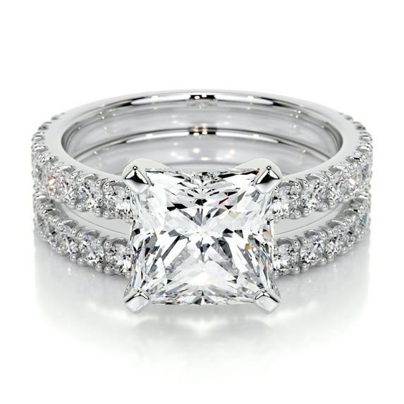 Bella Jewel Pear Cut Two Eternity Band Diamond Ring for Women's - 1.9 Ct Lab Created Simulated Diamond in 14K White Gold Plated - Elegant Women's Engagement Ring - Perfect Gift for Anniversaries