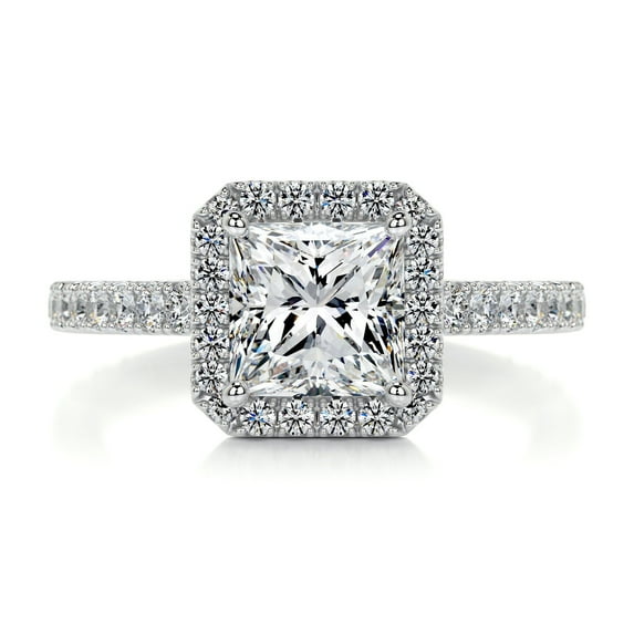 Bella Jewel Princess Cut Excellent 1.9 Ct Diamond Ring - Wedding Ring - 14K White Gold Plated Ring for Her - Solitaire with Accent Diamond Ring - Eternity Band Diamond Ring - Halo Diamond Ring