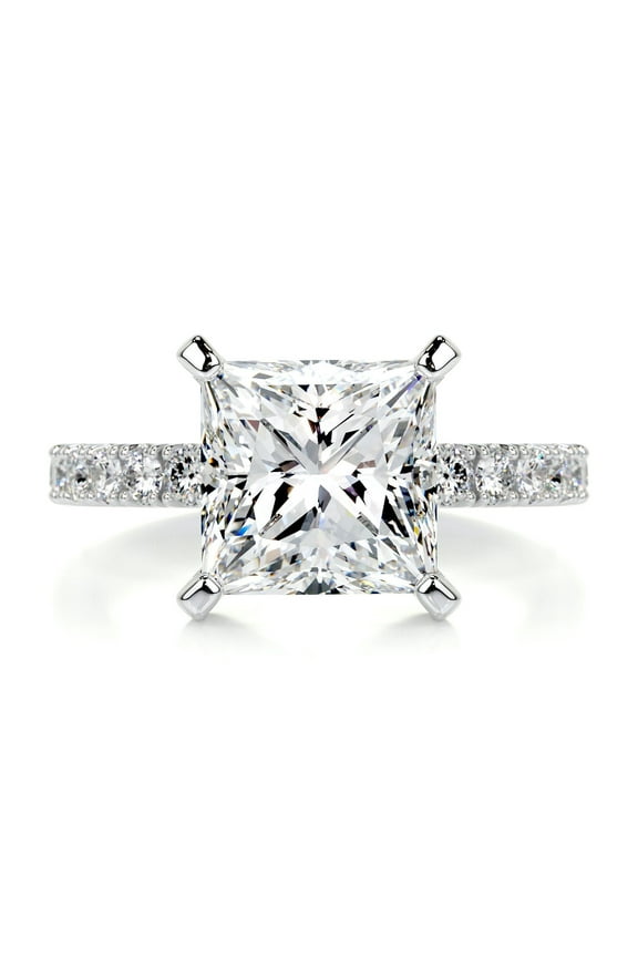 Princess Cut Excellent 2 Ct Diamond Ring For Women's - 14K White Gold Plated Diamond Ring - Eternity Diamond Ring for Women's - Solitaire with Accent Diamond Ring for Women's