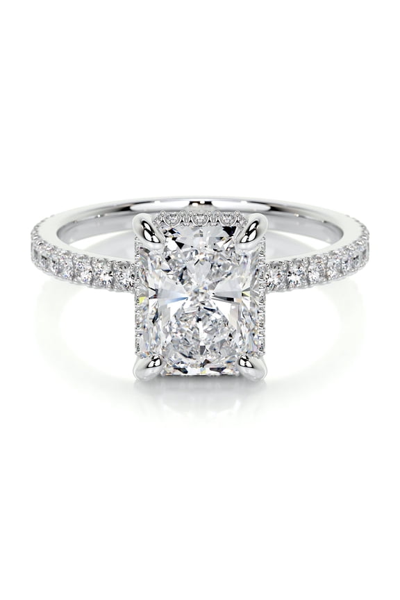 Radiant Cut Excellent 2.3 Ct Diamond Ring - Wedding Ring - 14K White Gold Plated Ring - Solitaire with Accent Diamond Ring - Eternity Band Diamond Ring - Hidden Halo Diamond Ring