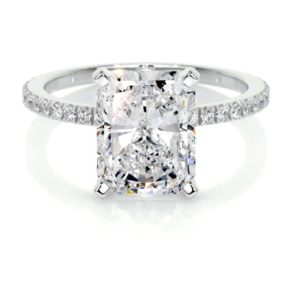 Bella Jewel Radiant Cut Excellent 2.4 Ct Diamond Ring For Women's - Wedding Ring - 14K White Gold Plated Ring for Her - Solitaire with Accent Diamond Ring - Eternity Band Diamond Ring for Her