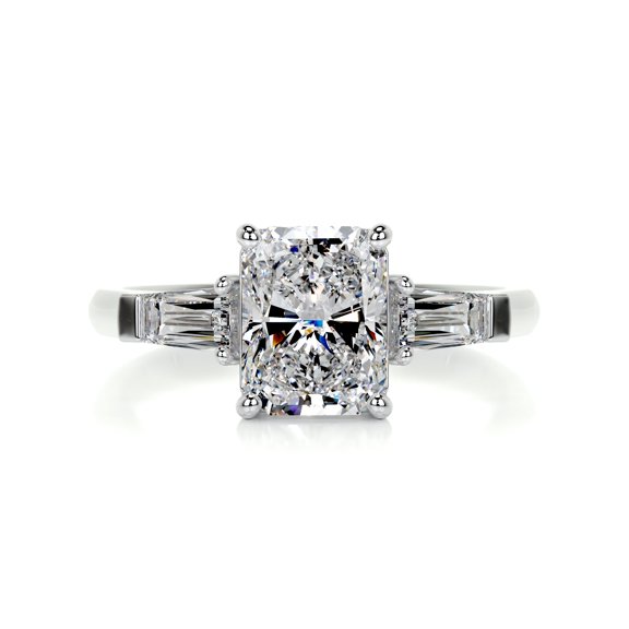 Bella Jewel Radiant Cut Excellent 2 Ct Diamond Ring - 14K White Gold Plated Diamond Ring for Her - Wedding Ring - Three Stone Diamond Ring for Women's - Engagement Wedding Diamond Ring