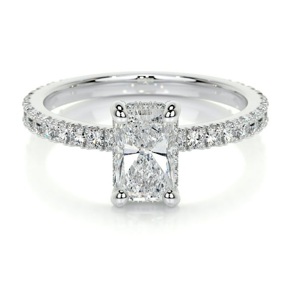 Bella Jewel Radiant Cut Excellent 2 Ct Diamond Ring - 14K White Gold Plated Ring for Her - Wedding Ring - Hidden Halo Diamond Ring for Her - Solitaire with Accent Diamond Ring for Women's