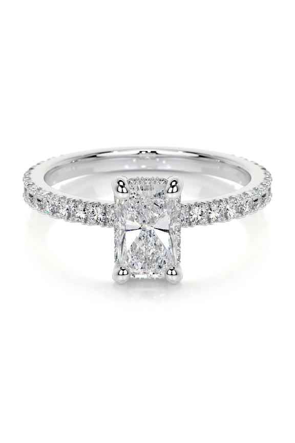 Radiant Cut Excellent 2 Ct Diamond Ring - 14K White Gold Plated Ring for Her - Wedding Ring - Hidden Halo Diamond Ring for Her - Solitaire with Accent Diamond Ring for Women's