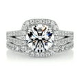 thumbnail image 1 of Bella Jewel Radiant Round Cut Halo Three Eternity Diamond Couple Ring for Women - 2 Ct Lab-Created Simulated Diamond - 14K White Gold Plated - Perfect for Celebrating Love, Engagements, and Birthdays, 1 of 3