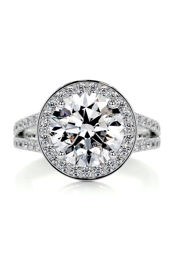 Round Cut Brilliant 2.1 Ct Diamond Ring - Wedding Ring - 14K White Gold Plated Ring for Her - Solitaire with Accent Diamond Ring for Her - Eternity Band Diamond Ring for Women's