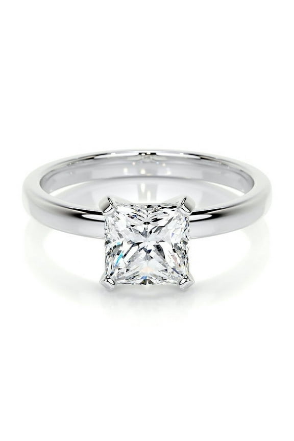 Simple Solitaire Diamond Ring - Excellent 1.8 Ct Princess Cut Diamond Ring - 14K White Gold Plated Diamond Rings - Solo Diamond Rings - Solitaire Engagement Wedding Silver Rings
