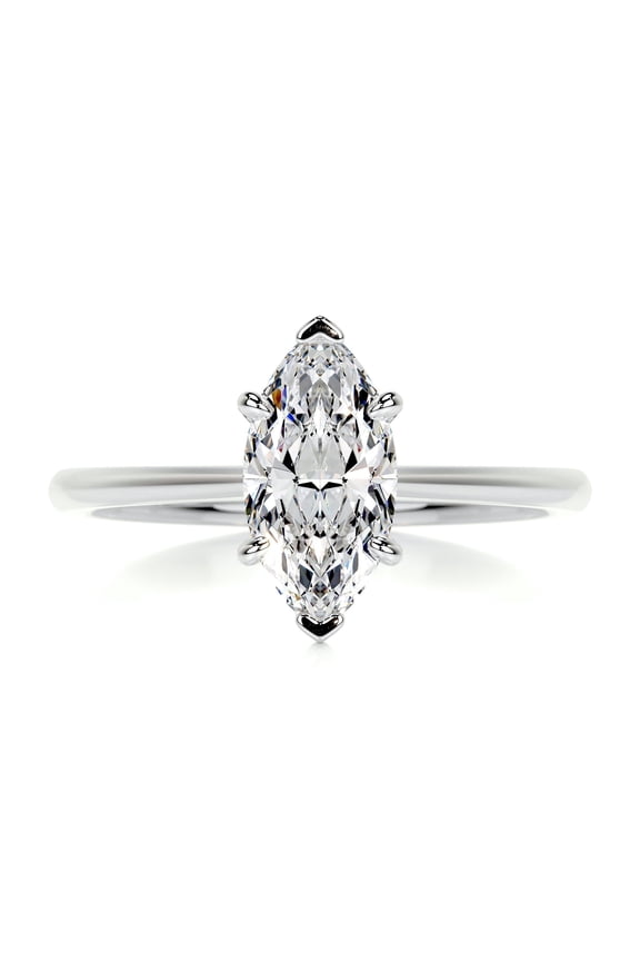 Simple Solitaire Diamond Rings - Solo Diamond Rings - Excellent 1.9 Ct Marquise Cut Diamond Rings - 14K White Gold Plated Diamond Rings - Solitaire Engagement Wedding Silver Rings