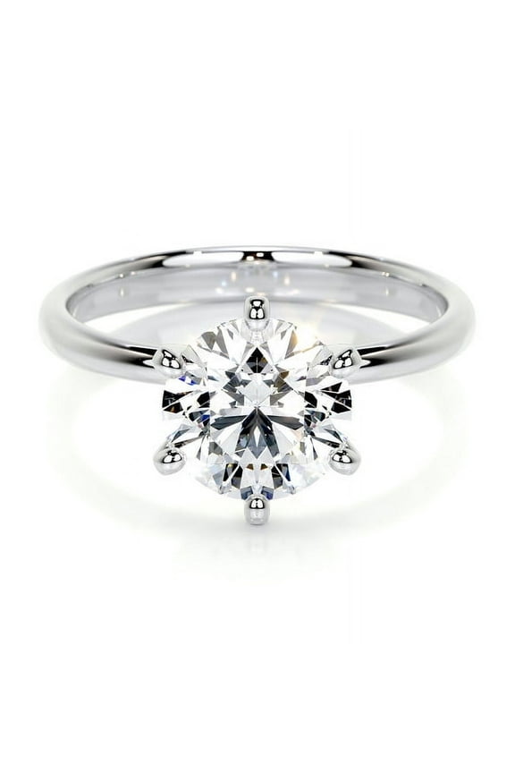 Solitaire Diamond Ring - 14K White Gold Plated Diamond Ring - Round Cut Brilliant 2.2 Ct Diamond Ring For Women's - Solo Stone Diamond Ring for Her - Simple Diamond Ring for Ring