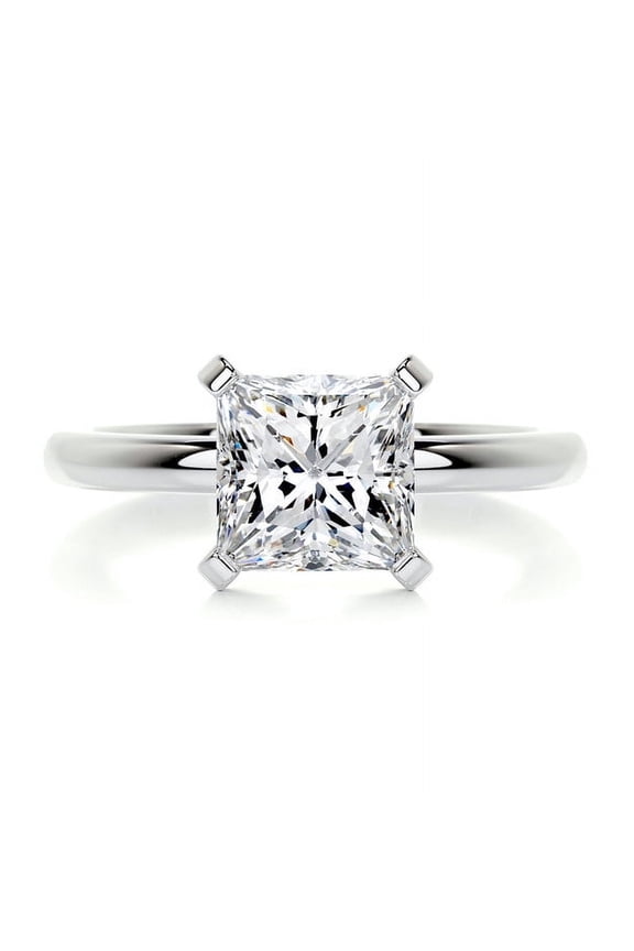 Solitaire Diamond Ring - 14K White Gold Plated Rings - Princess Cut Excellent 1.8 Ct Diamond Ring For Women's - Solo Stone Diamond Ring for Her - Simple Diamond Ring for Rings