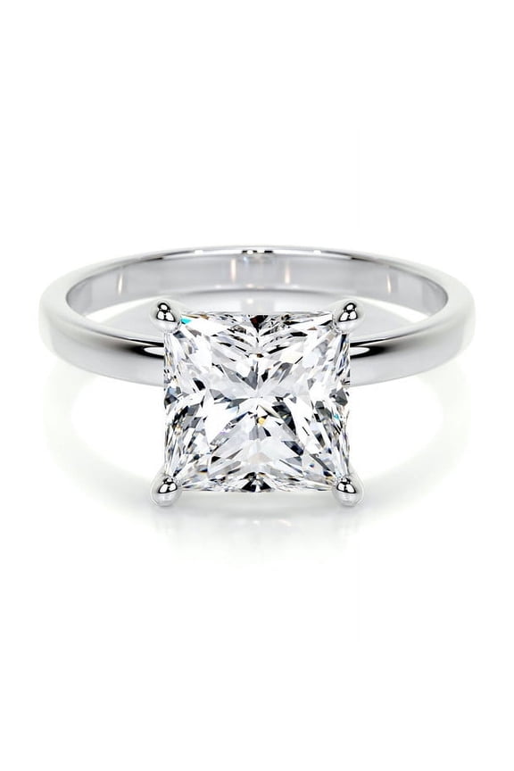 Solitaire Diamond Ring - Princess Cut Excellent 1.9 Ct Diamond Ring For Women's - 14K White Gold Plated Diamond Ring - Solo Stone Diamond Ring for Her - Simple Diamond Ring for Her