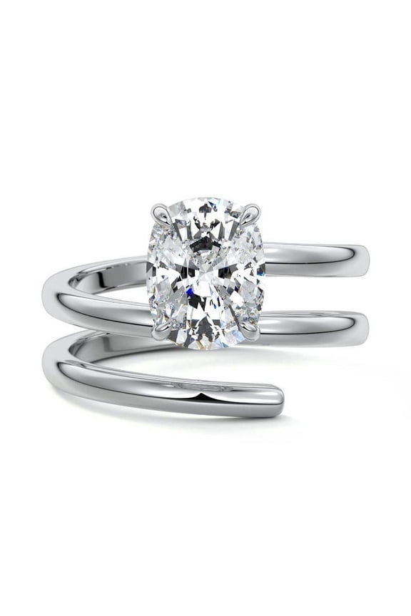 Stamped 14K White Gold Plated Engagement Ring - Cushion Cut 1.6 Ct Lab Created Diamond Wedding Ring - Swiral Diamond Women's Ring - Gifts for Women's