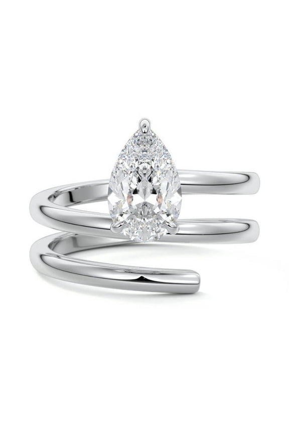 Stamped 14K White Gold Plated Engagement Ring - Swiral Pear Cut 1.7 Ct Lab Created Diamond Wedding Ring - Diamond Wedding Ring - Rings for Women's
