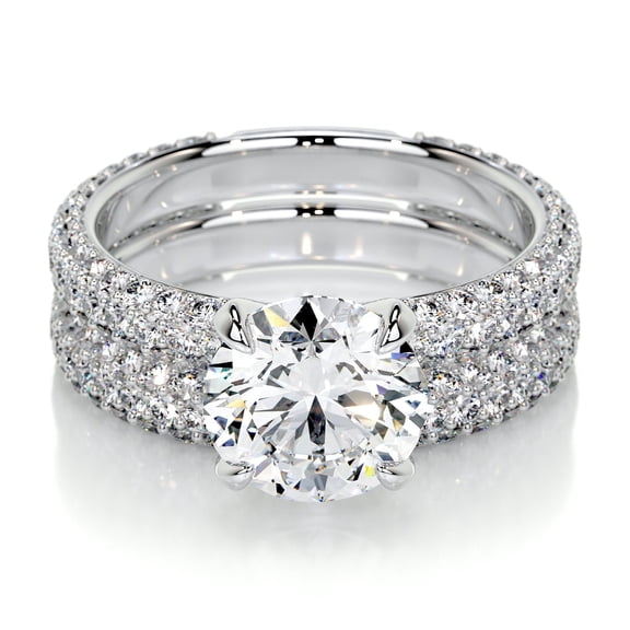Bella Jewel Stunning 2 Ct Round Cut Eternity Broad Band Diamond Ring - Lab-Created Simulated Stone - 14K White Gold Plated - Ideal Engagement Rings - Timeless Jewellery Gift for Special Occasions