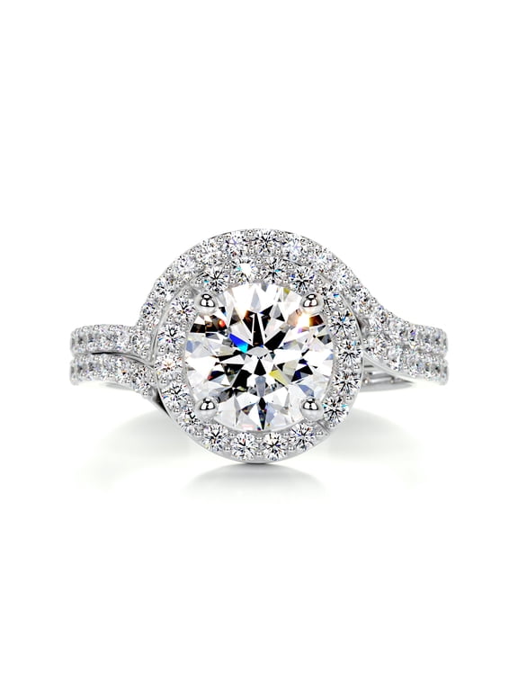 Stunning Round Cut Halo Two Eternity Band Bypass Diamond Ring - 1.8 Ct Lab Created Simulated Diamond in 14K White Gold Plated - Beautiful Engagement Ring for Her - Wedding Ring for Her