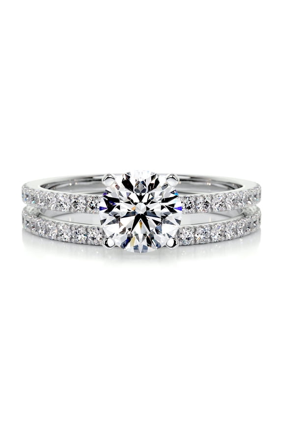 Stunning Round Cut Two Eternity Band Diamond Ring - 1.8 Ct Lab Created Simulated Diamond, 14K White Gold Plated Prong Setting, Beautiful Gift for Women on Special Occasions and Weddings