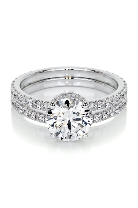 Timeless Hidden Halo Round Cut Eternity Band Ring for Her - 1.8 Ct Lab Created Simulated Diamond Set in 14K White Gold Plated - Ideal Engagement or Gift Ring for Women for Any Celebration