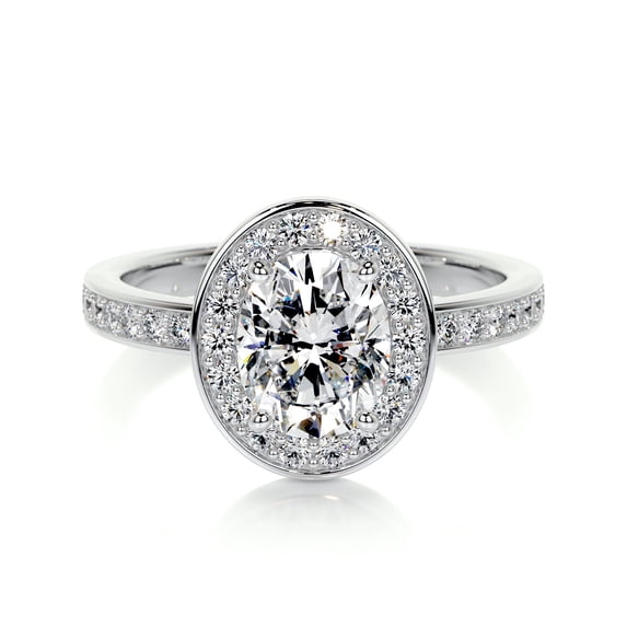Bella Jewel Wedding Ring - 14K White Gold Plated Diamond Ring - Oval Cut Excellent 2.1 Ct Diamond Ring for Her - Engagement Wedding Diamond Ring - Halo Diamond Ring - Halo Diamond Ring