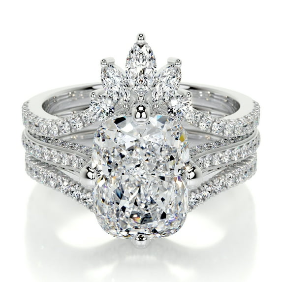 Bella Jewel Wedding Ring - 14K White Gold Plated Diamond Ring - Radiant Cut Excellent 2.4 Ct Diamond Ring - Solitaire with Accent Diamond Ring for Women's - Hidden Halo Diamond Ring for Her