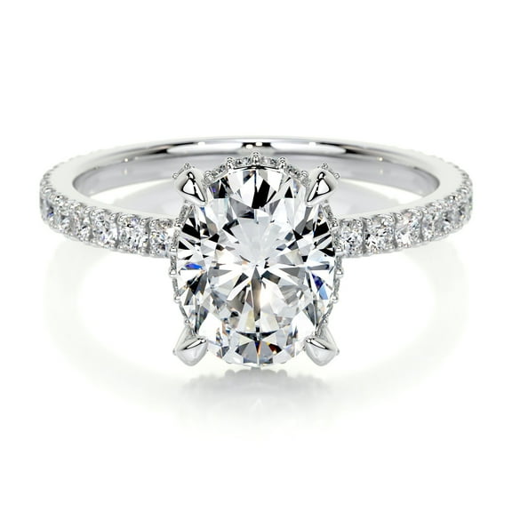 Bella Jewel Wedding Ring - 14K White Gold Plated Ring for Her - Oval Cut Excellent 2.1 Ct Diamond Ring - Hidden Halo Diamond Ring for Women's - Solitaire with Accent Diamond Ring for Women's