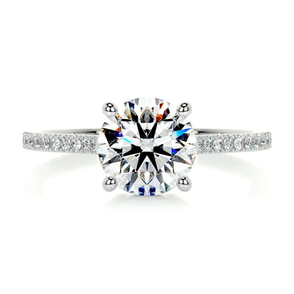 Bella Jewel Wedding Ring - 14K White Gold Plated Ring for Her - Round Cut Brilliant 1.9 Ct Diamond Ring For Women's - Solitaire with Accent Diamond Ring - Eternity Band Diamond Ring for Her