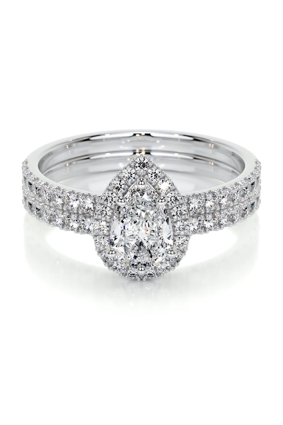 Wedding Ring - 14K White Gold Plated Ring for Women's - Pear Cut Excellent 1.8 Ct Diamond Ring for women's -Eternity Diamond Ring for Women's - Halo Diamond Ring for Women's