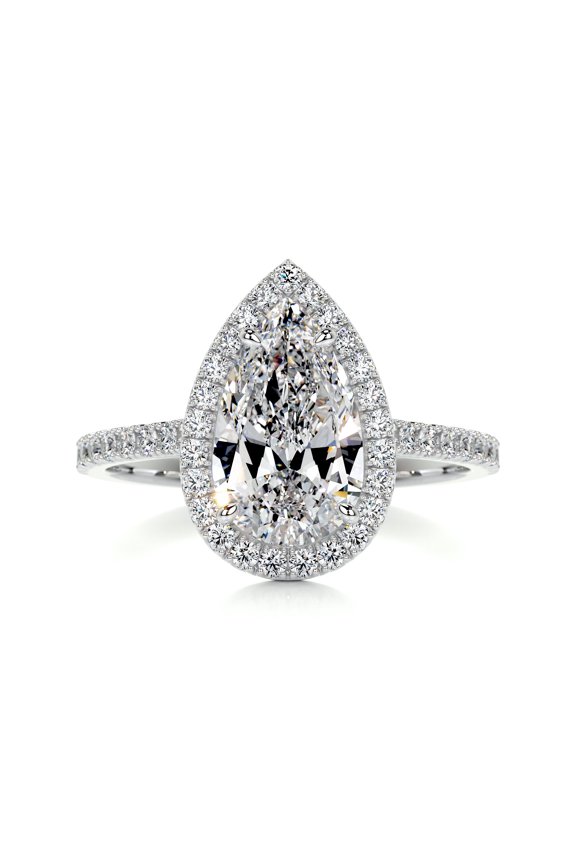 Wedding Ring - 14K White Gold Plated Ring for Women's - Pear Cut Excellent 2.2 Ct Diamond Ring For Women's - Halo Diamond Ring for Women's - Eternity Diamond Ring for Women's
