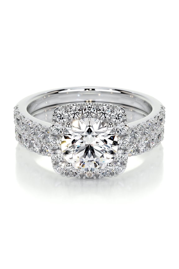 Wedding Ring - 14K White Gold Plated Ring for Women's - Round Cut Brilliant 1.8 Ct Diamond Ring For Women's - Halo Diamond Ring for Women's - Eternity Diamond Ring for Women's