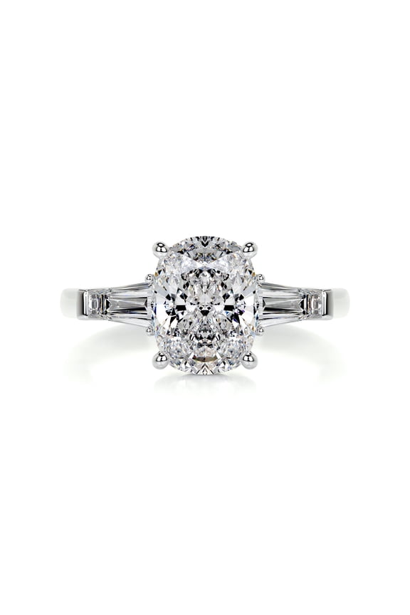 Wedding Ring - Cushion Cut Excellent 2.1 Ct Diamond Rings - 14K White Gold Plated Diamond Rings for Her - Three Stone Diamond Rings for Women's - Engagement Wedding Diamond Rings