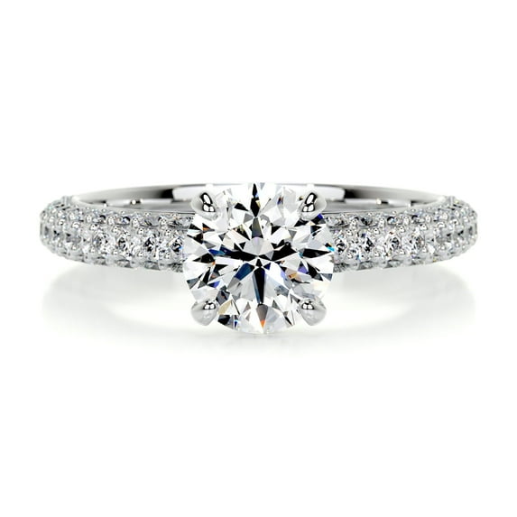 Bella Jewel Wedding Ring - Round Cut Brilliant 1.9 Ct Diamond Ring - 14K White Gold Plated Ring for Her - Solitaire with Accent Diamond Ring for Her - Eternity Band Diamond Ring for Women's